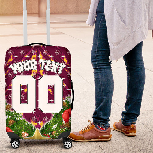 Personalised Broncos Rugby Christmas Luggage Cover Santa Rugby Mascot - Pine Wreath Festive