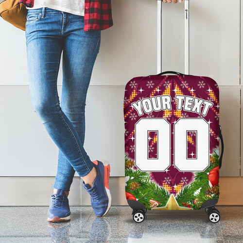 Personalised Broncos Rugby Christmas Luggage Cover Santa Rugby Mascot - Pine Wreath Festive