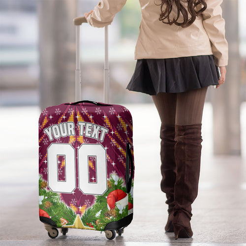 Personalised Broncos Rugby Christmas Luggage Cover Santa Rugby Mascot - Pine Wreath Festive