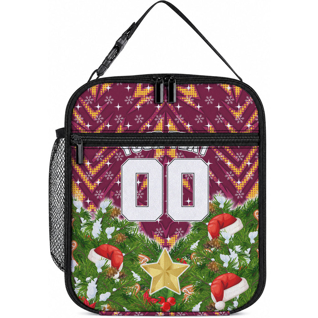 Personalised Broncos Rugby Christmas Lunch Bag Santa Rugby Mascot - Pine Wreath Festive