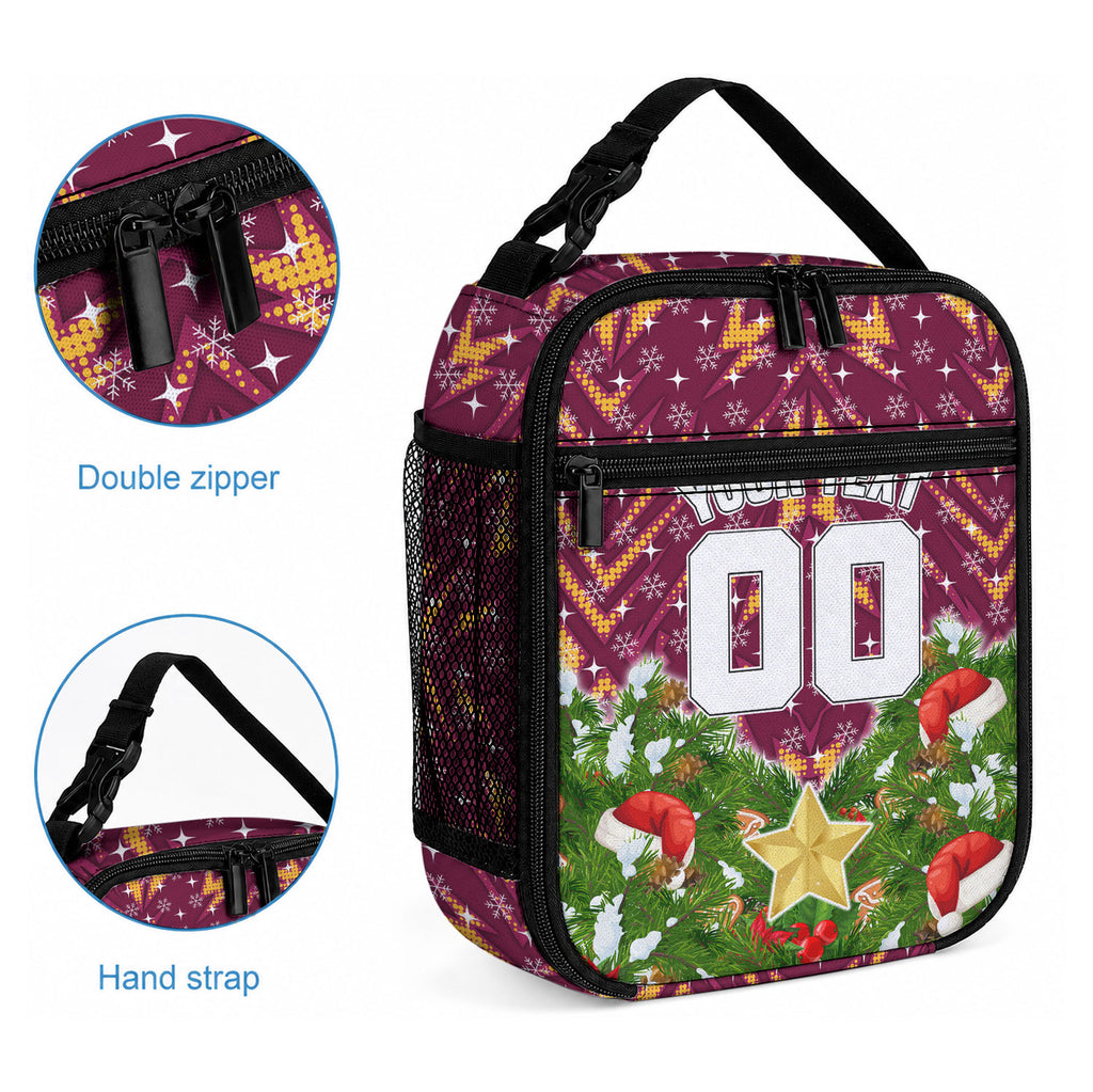 Personalised Broncos Rugby Christmas Lunch Bag Santa Rugby Mascot - Pine Wreath Festive