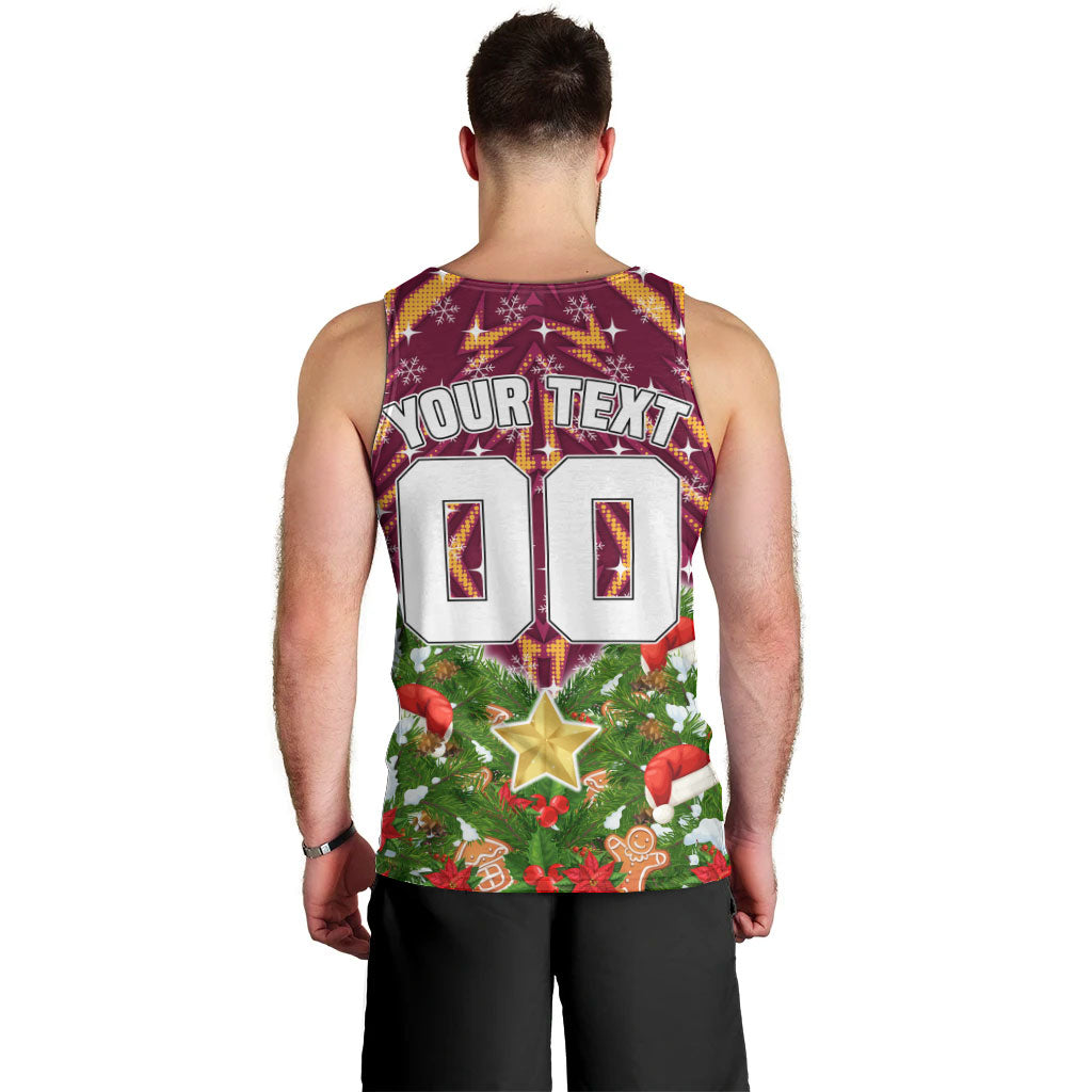 Personalised Broncos Rugby Christmas Men Tank Top Santa Rugby Mascot - Pine Wreath Festive