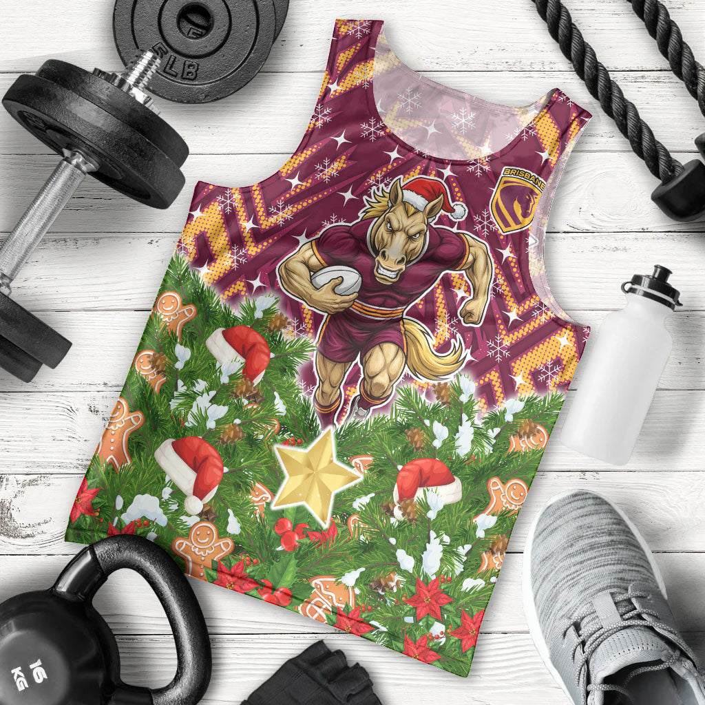 Personalised Broncos Rugby Christmas Men Tank Top Santa Rugby Mascot - Pine Wreath Festive