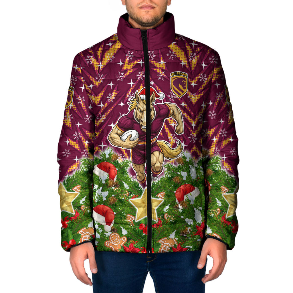 Personalised Broncos Rugby Christmas Padded Jacket Santa Rugby Mascot - Pine Wreath Festive