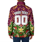 Personalised Broncos Rugby Christmas Padded Jacket Santa Rugby Mascot - Pine Wreath Festive