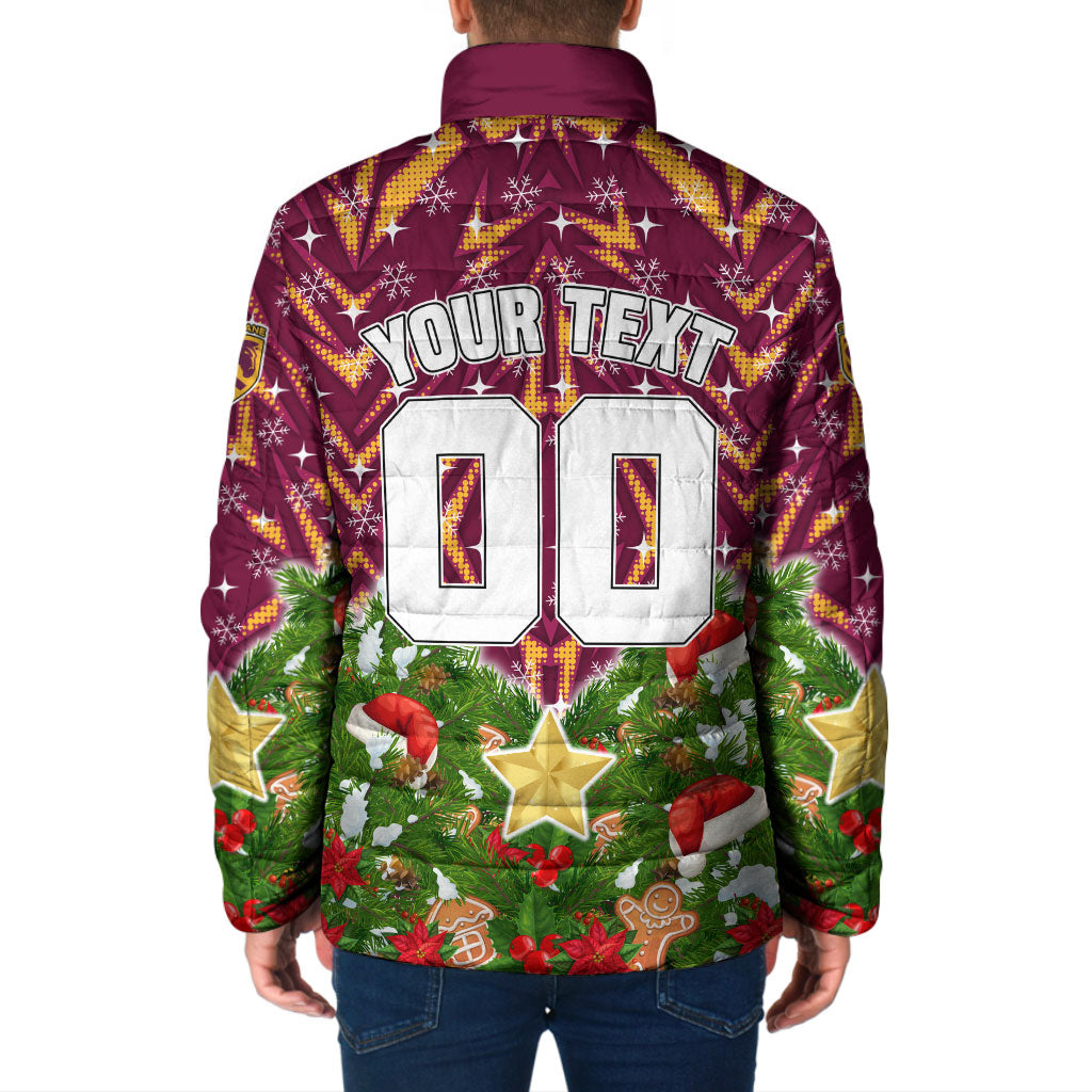 Personalised Broncos Rugby Christmas Padded Jacket Santa Rugby Mascot - Pine Wreath Festive