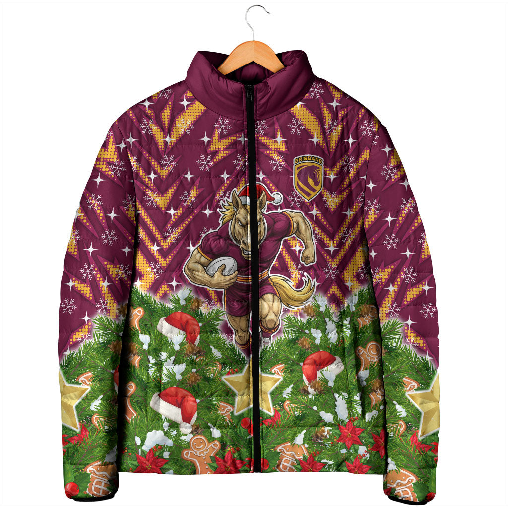 Personalised Broncos Rugby Christmas Padded Jacket Santa Rugby Mascot - Pine Wreath Festive