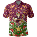 Personalised Broncos Rugby Christmas Polo Shirt Santa Rugby Mascot - Pine Wreath Festive
