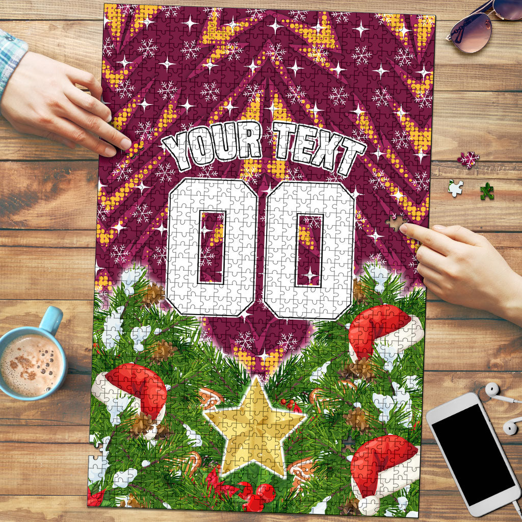 Personalised Broncos Rugby Christmas Puzzle Santa Rugby Mascot - Pine Wreath Festive