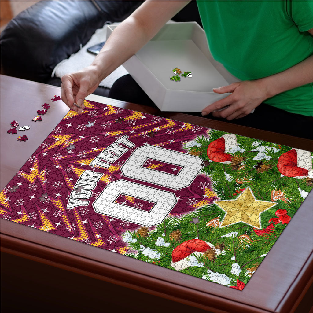 Personalised Broncos Rugby Christmas Puzzle Santa Rugby Mascot - Pine Wreath Festive