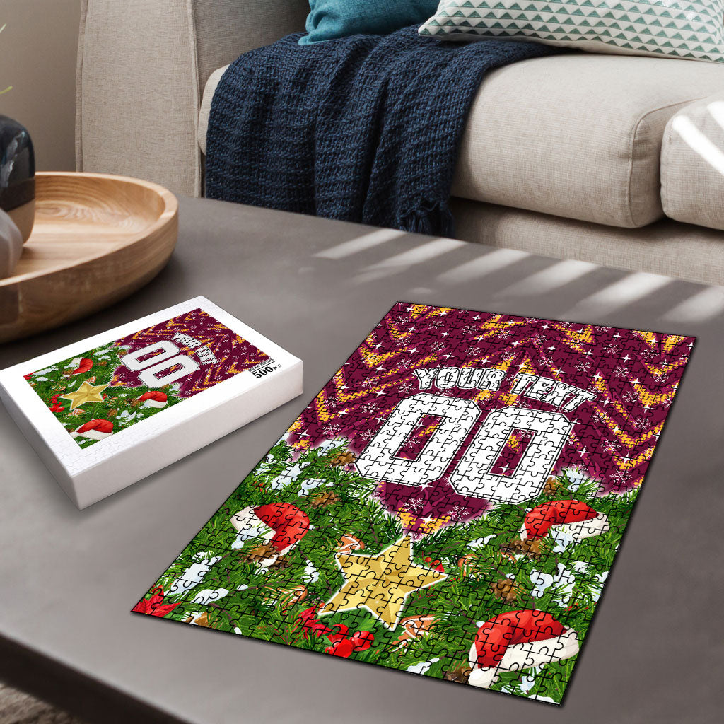 Personalised Broncos Rugby Christmas Puzzle Santa Rugby Mascot - Pine Wreath Festive