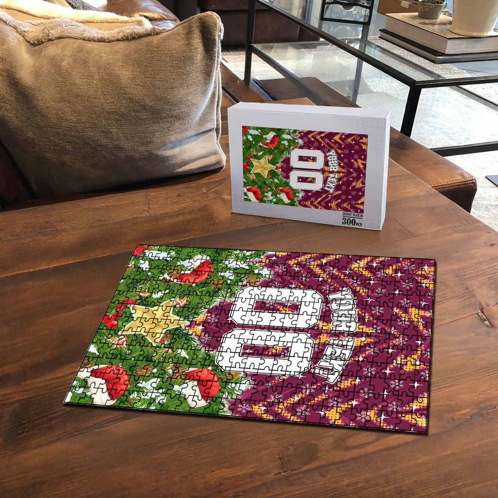 Personalised Broncos Rugby Christmas Puzzle Santa Rugby Mascot - Pine Wreath Festive