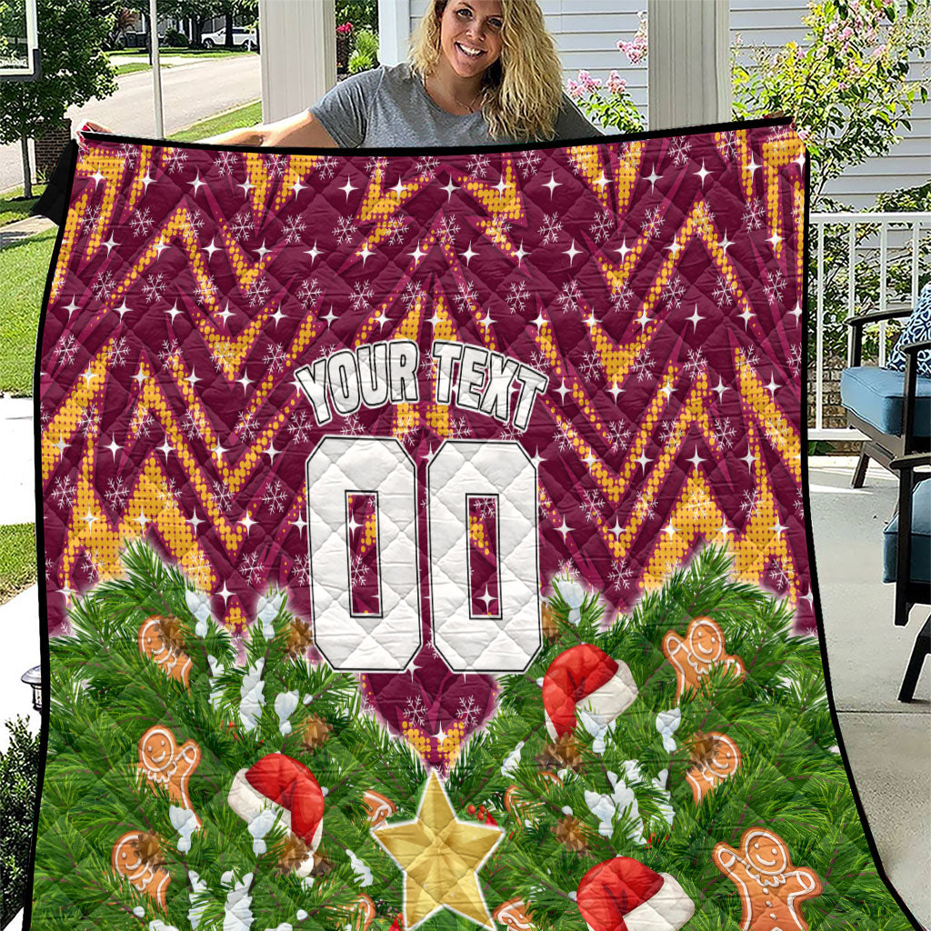 Personalised Broncos Rugby Christmas Quilt Santa Rugby Mascot - Pine Wreath Festive