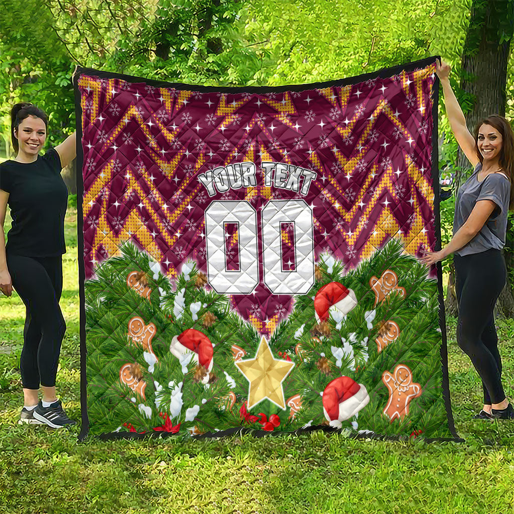Personalised Broncos Rugby Christmas Quilt Santa Rugby Mascot - Pine Wreath Festive