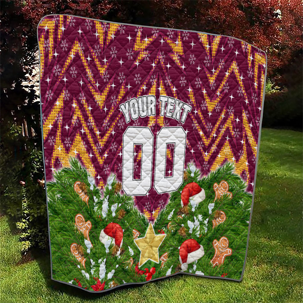Personalised Broncos Rugby Christmas Quilt Santa Rugby Mascot - Pine Wreath Festive