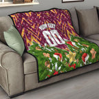 Personalised Broncos Rugby Christmas Quilt Santa Rugby Mascot - Pine Wreath Festive