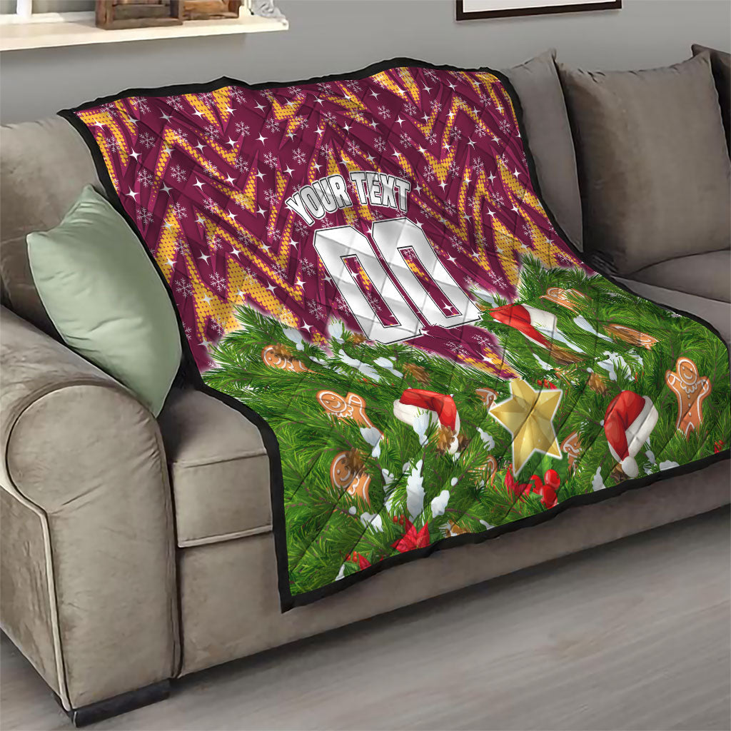 Personalised Broncos Rugby Christmas Quilt Santa Rugby Mascot - Pine Wreath Festive