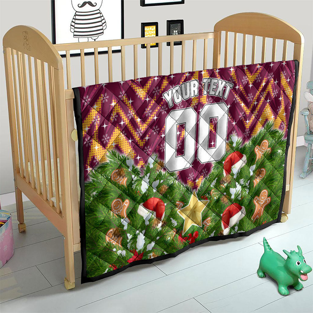 Personalised Broncos Rugby Christmas Quilt Santa Rugby Mascot - Pine Wreath Festive
