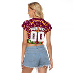 Personalised Broncos Rugby Christmas Raglan Cropped T Shirt Santa Rugby Mascot - Pine Wreath Festive