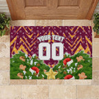 Personalised Broncos Rugby Christmas Rubber Doormat Santa Rugby Mascot - Pine Wreath Festive