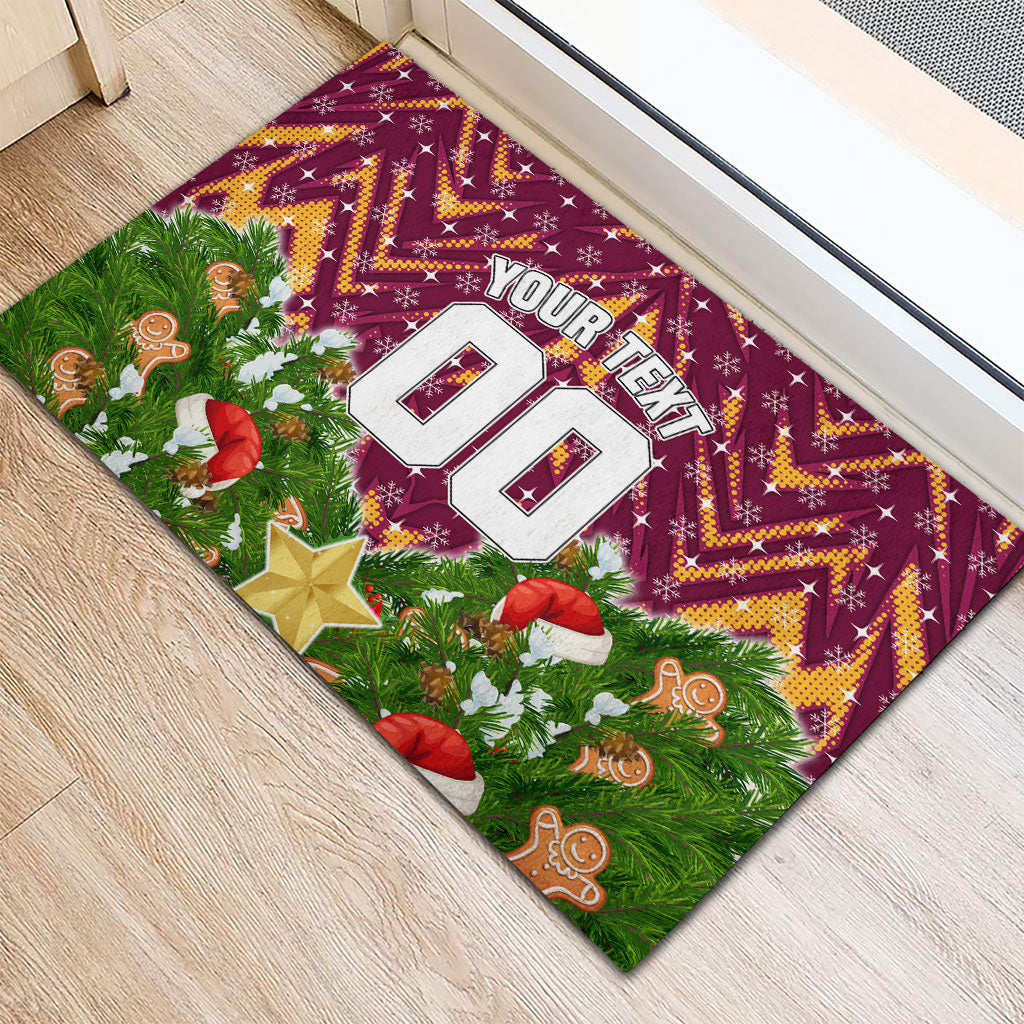 Personalised Broncos Rugby Christmas Rubber Doormat Santa Rugby Mascot - Pine Wreath Festive