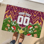 Personalised Broncos Rugby Christmas Rubber Doormat Santa Rugby Mascot - Pine Wreath Festive