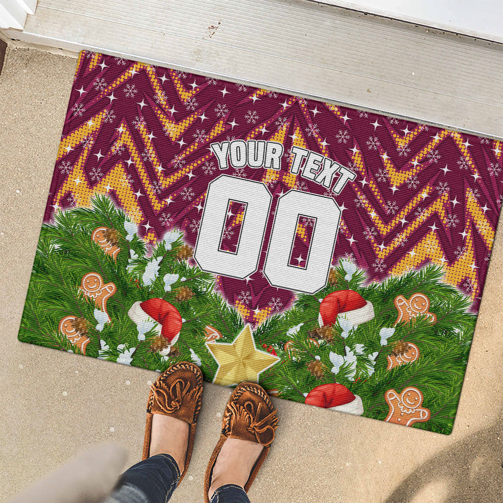 Personalised Broncos Rugby Christmas Rubber Doormat Santa Rugby Mascot - Pine Wreath Festive