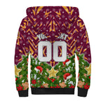Personalised Broncos Rugby Christmas Sherpa Hoodie Santa Rugby Mascot - Pine Wreath Festive