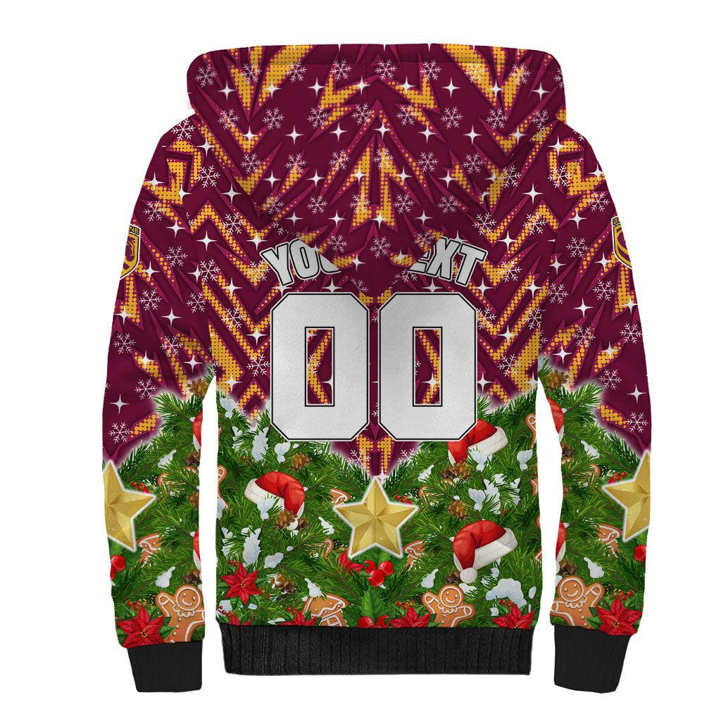 Personalised Broncos Rugby Christmas Sherpa Hoodie Santa Rugby Mascot - Pine Wreath Festive