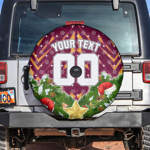 Personalised Broncos Rugby Christmas Spare Tire Cover Santa Rugby Mascot - Pine Wreath Festive