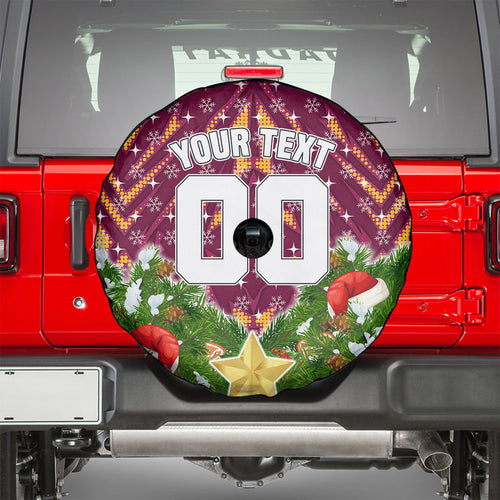 Personalised Broncos Rugby Christmas Spare Tire Cover Santa Rugby Mascot - Pine Wreath Festive