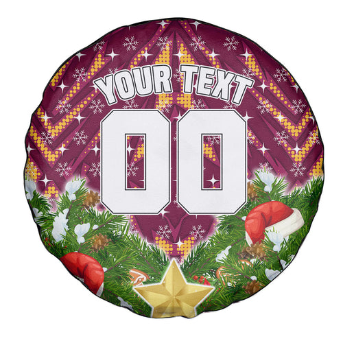 Personalised Broncos Rugby Christmas Spare Tire Cover Santa Rugby Mascot - Pine Wreath Festive
