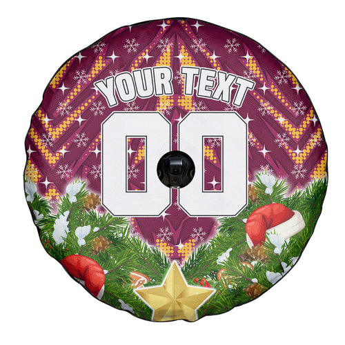 Personalised Broncos Rugby Christmas Spare Tire Cover Santa Rugby Mascot - Pine Wreath Festive