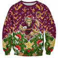 Personalised Broncos Rugby Christmas Sweatshirt Santa Rugby Mascot - Pine Wreath Festive