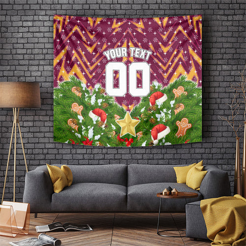 Personalised Broncos Rugby Christmas Tapestry Santa Rugby Mascot - Pine Wreath Festive