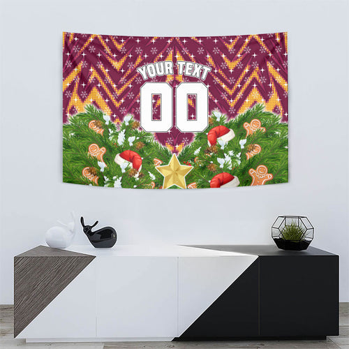 Personalised Broncos Rugby Christmas Tapestry Santa Rugby Mascot - Pine Wreath Festive