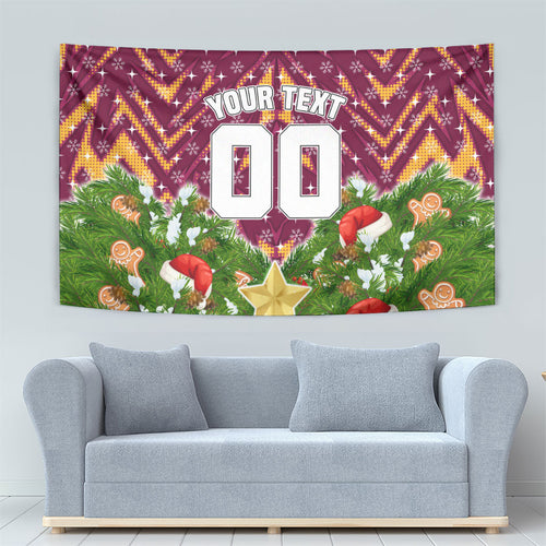 Personalised Broncos Rugby Christmas Tapestry Santa Rugby Mascot - Pine Wreath Festive