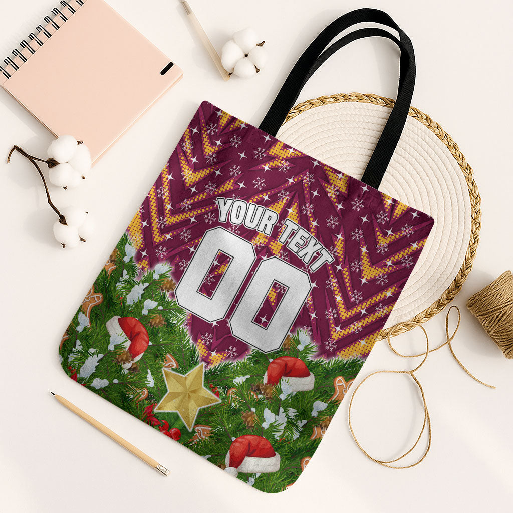Personalised Broncos Rugby Christmas Tote Bag Santa Rugby Mascot - Pine Wreath Festive