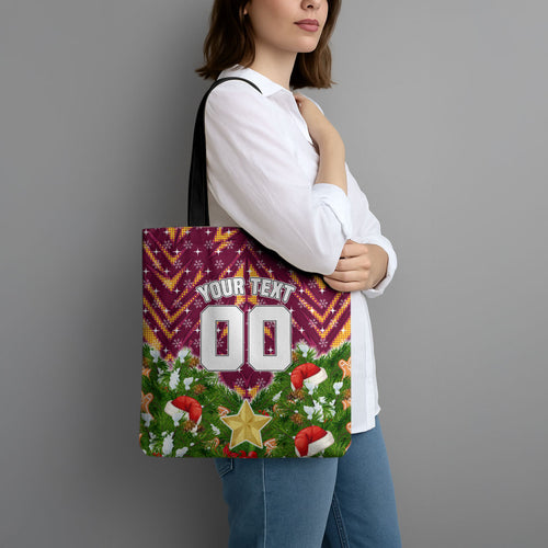 Personalised Broncos Rugby Christmas Tote Bag Santa Rugby Mascot - Pine Wreath Festive