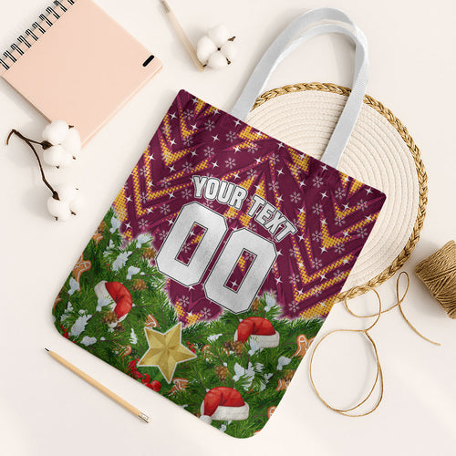 Personalised Broncos Rugby Christmas Tote Bag Santa Rugby Mascot - Pine Wreath Festive
