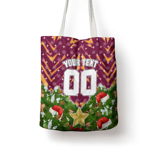 Personalised Broncos Rugby Christmas Tote Bag Santa Rugby Mascot - Pine Wreath Festive