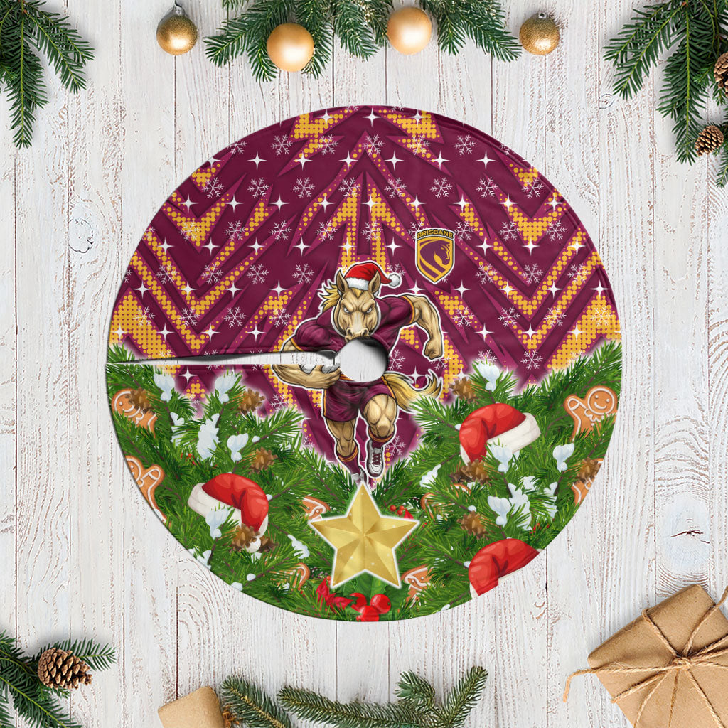 Broncos Rugby Christmas Tree Skirt Santa Rugby Mascot - Pine Wreath Festive