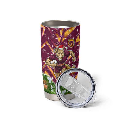 Personalised Broncos Rugby Christmas Tumbler Cup Santa Rugby Mascot - Pine Wreath Festive