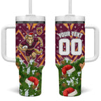 Personalised Broncos Rugby Christmas Tumbler With Handle Santa Rugby Mascot - Pine Wreath Festive