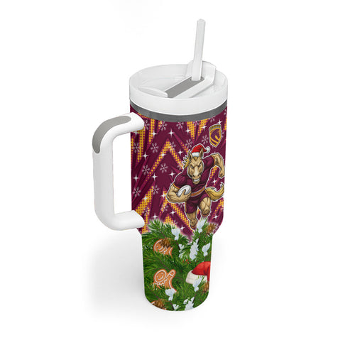 Personalised Broncos Rugby Christmas Tumbler With Handle Santa Rugby Mascot - Pine Wreath Festive