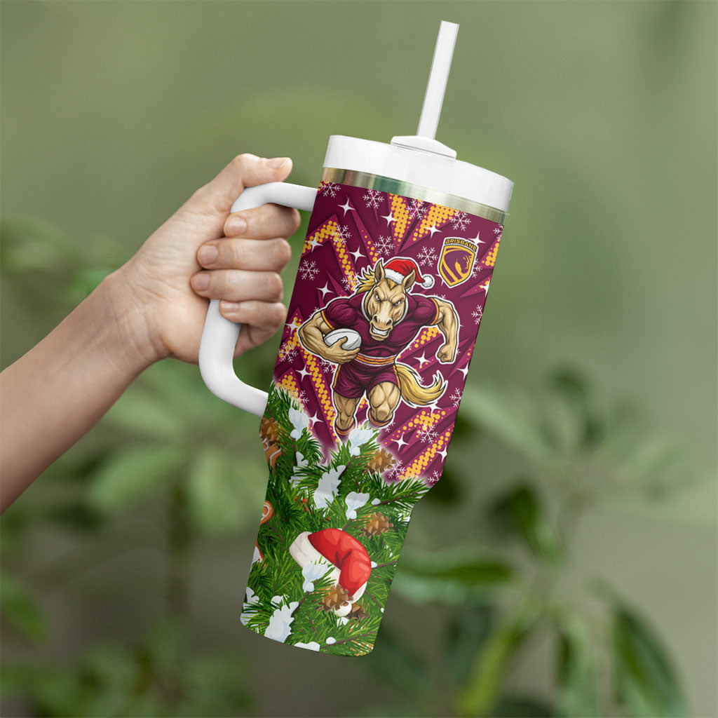 Personalised Broncos Rugby Christmas Tumbler With Handle Santa Rugby Mascot - Pine Wreath Festive