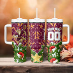 Personalised Broncos Rugby Christmas Tumbler With Handle Santa Rugby Mascot - Pine Wreath Festive