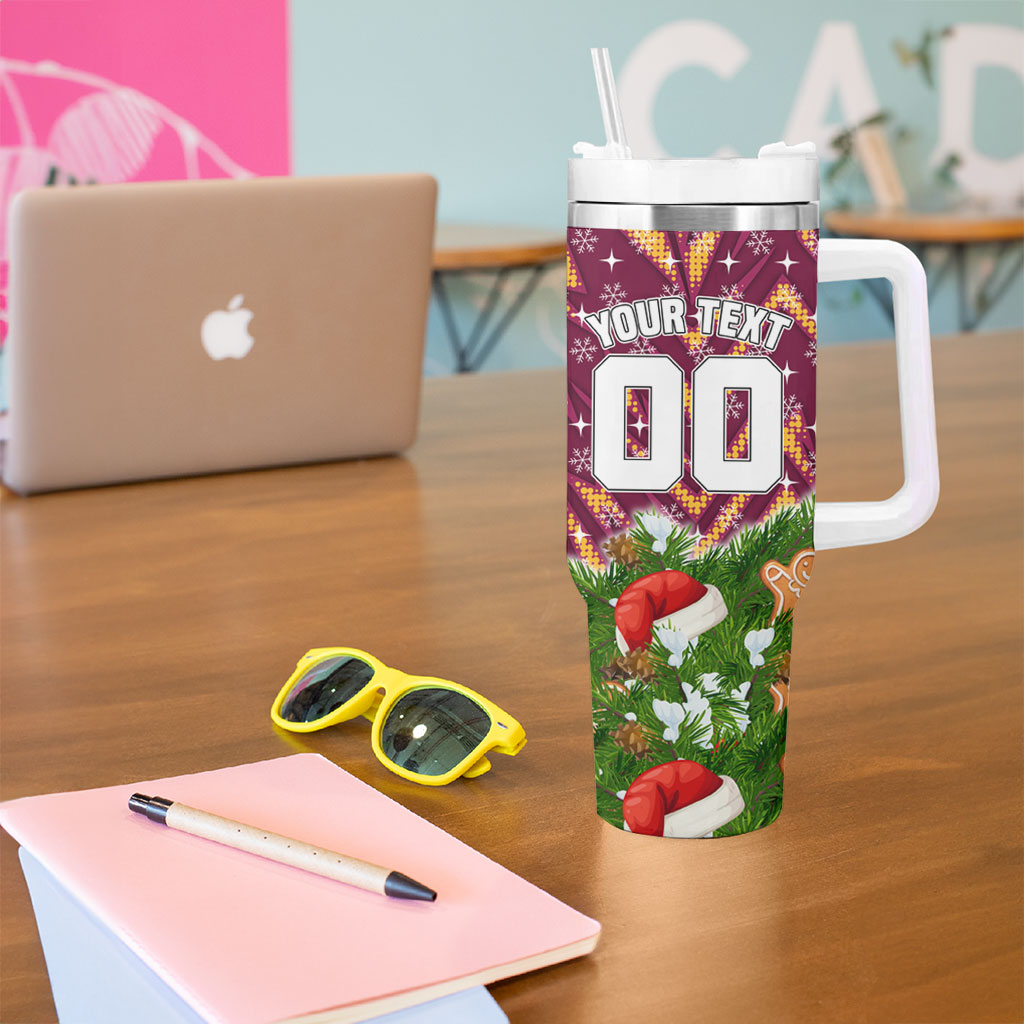 Personalised Broncos Rugby Christmas Tumbler With Handle Santa Rugby Mascot - Pine Wreath Festive