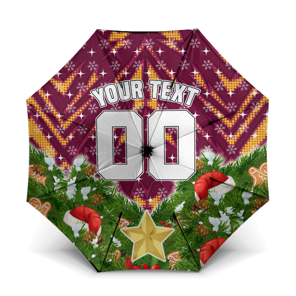 Personalised Broncos Rugby Christmas Umbrella Santa Rugby Mascot - Pine Wreath Festive
