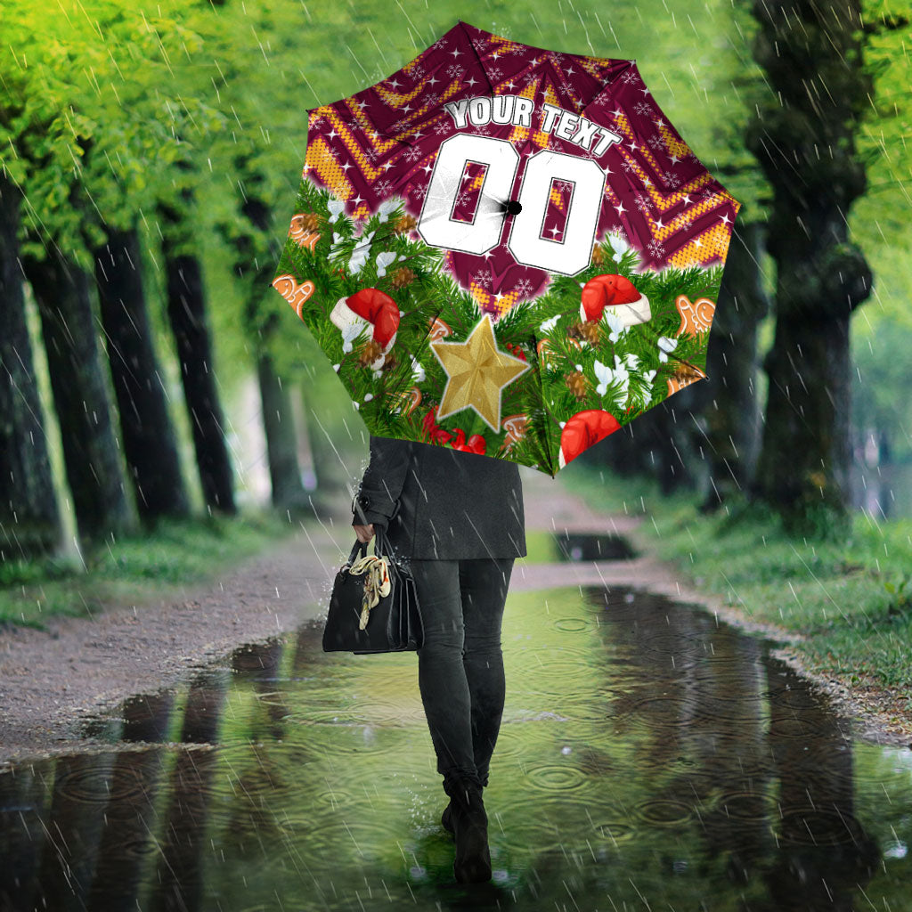 Personalised Broncos Rugby Christmas Umbrella Santa Rugby Mascot - Pine Wreath Festive